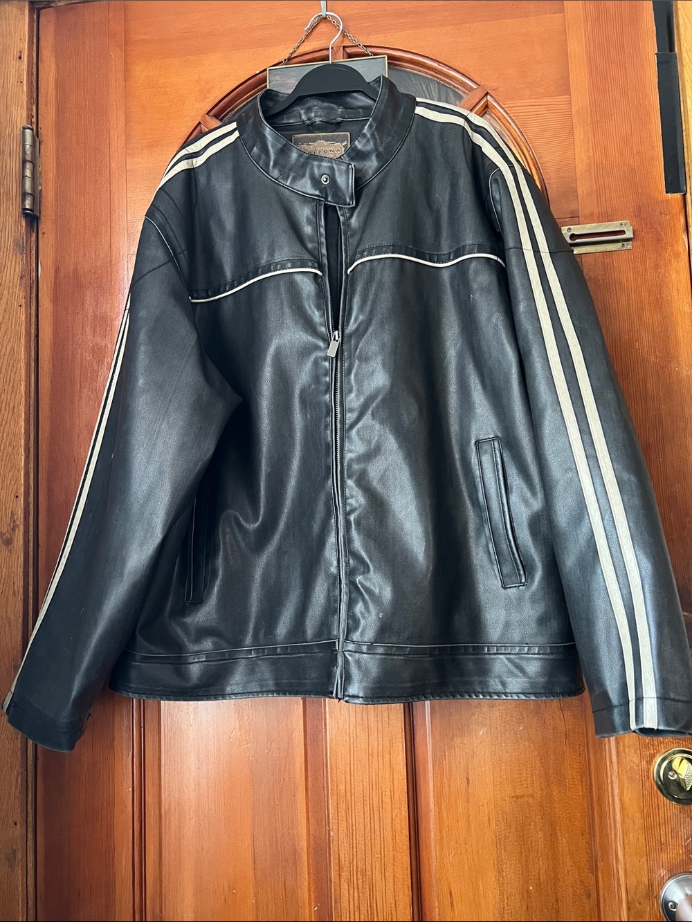 Arizona Jean Company Black Bomber Jacket with White Stripe Trim